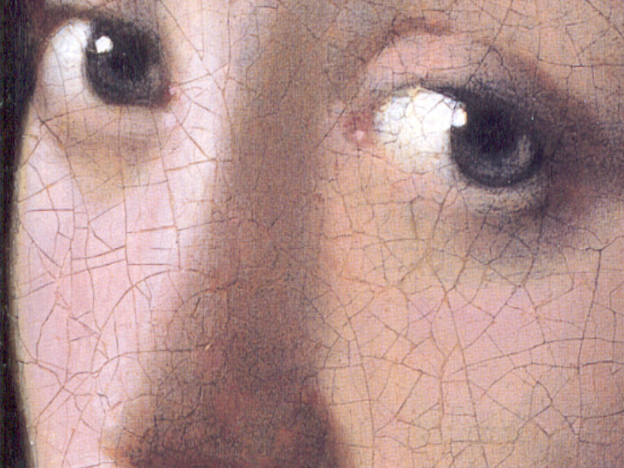 ¿Por qué nos mira así la joven de la perla? (II). Detalle. La joven de la perla. Johannes Vermeer. 1665-1666. Museo Mauritshuis (La Haya).