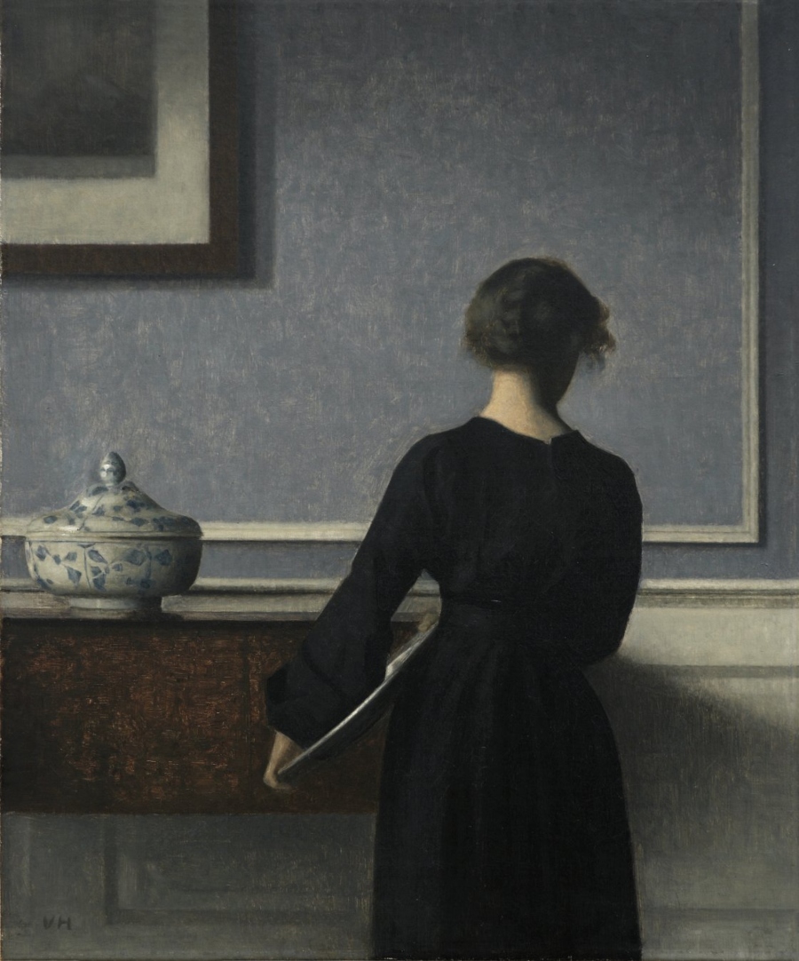 Vilhelm Hammershøi Interior, mujer vista de espaldas, hacia 1904 (Interior, Young Woman Seen from behind) Óleo sobre lienzo. 60,5 x 50,5 cm Randers Kunstmuseum, Randers