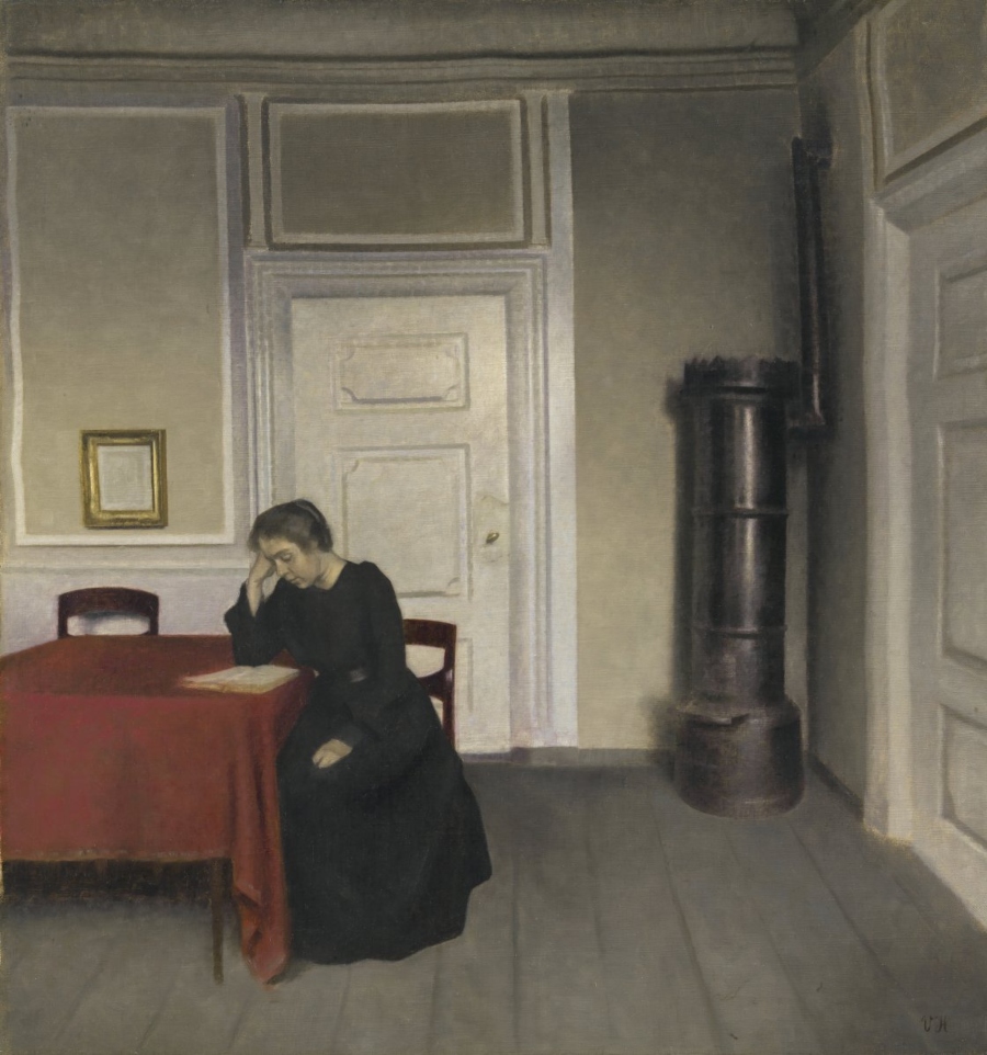 Vilhelm Hammershøi Una habitación en la casa del artista en Strandgade, Copenhague, con su mujer, 1902 (A Room in the Artist’s Home in Strandgade, Copenhagen, with the Artist’s Wife) Óleo sobre lienzo. 63,5 x 60 cm SMK, National Gallery of Denmark, Copenhague